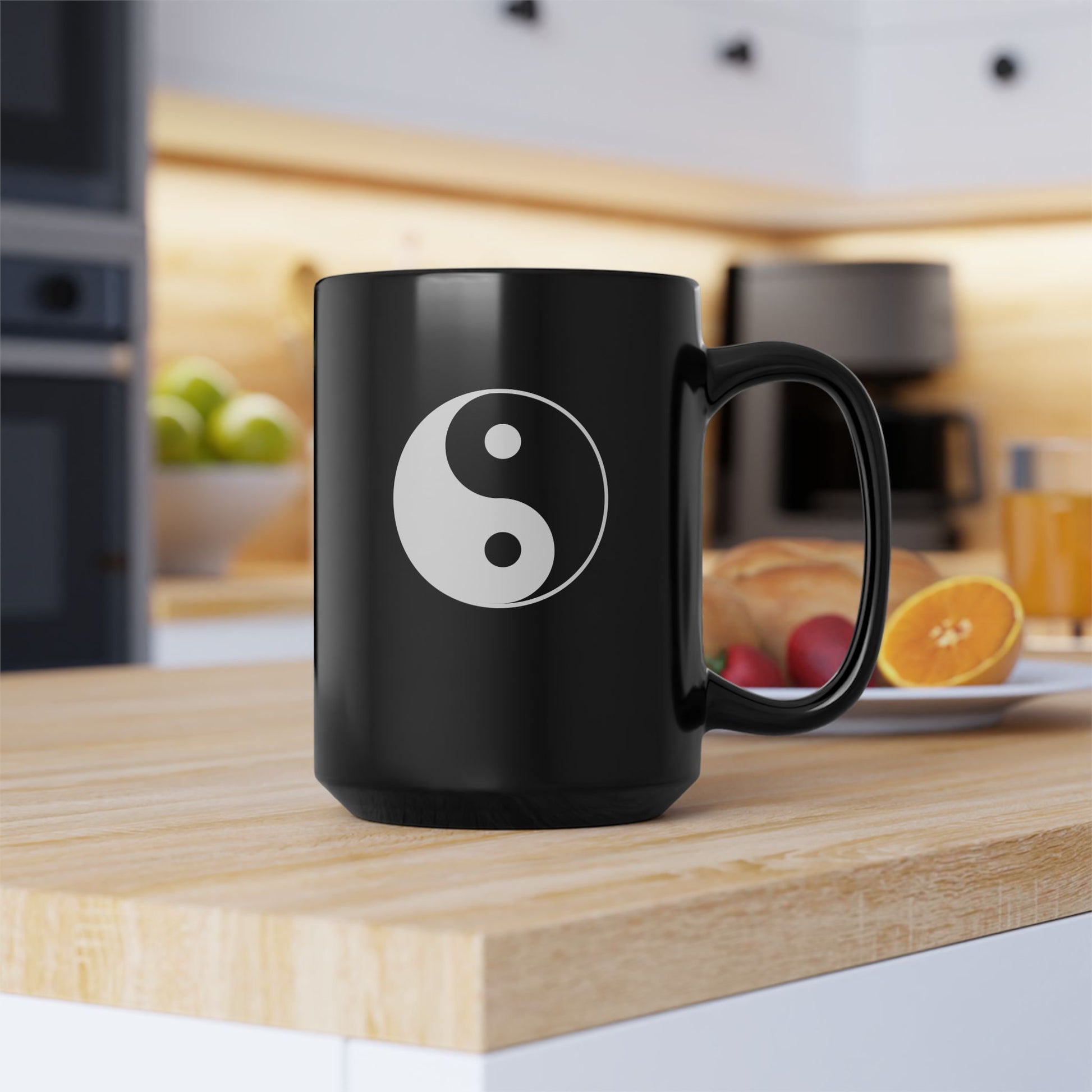 YING YANG • Spirituelles Motiv • 440ml XXL Kaffeebecher Schwarz - YOGA SANTA