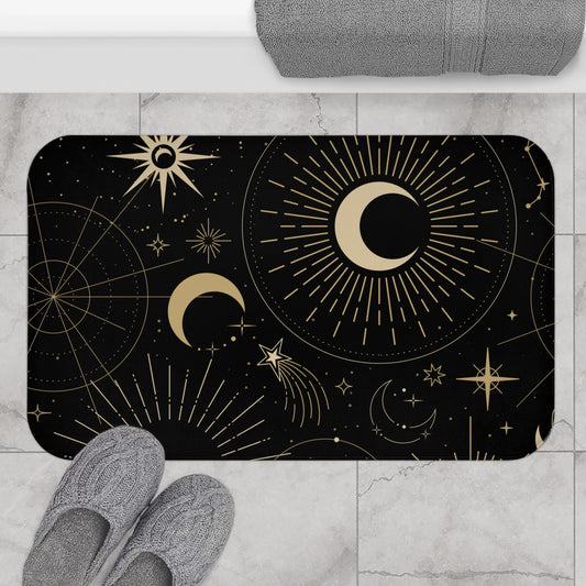 SONNE MOND STERNE • Badvorleger Schwarz / Fussmatte / Badteppich EXTRA Weich • 53 x 86 cm