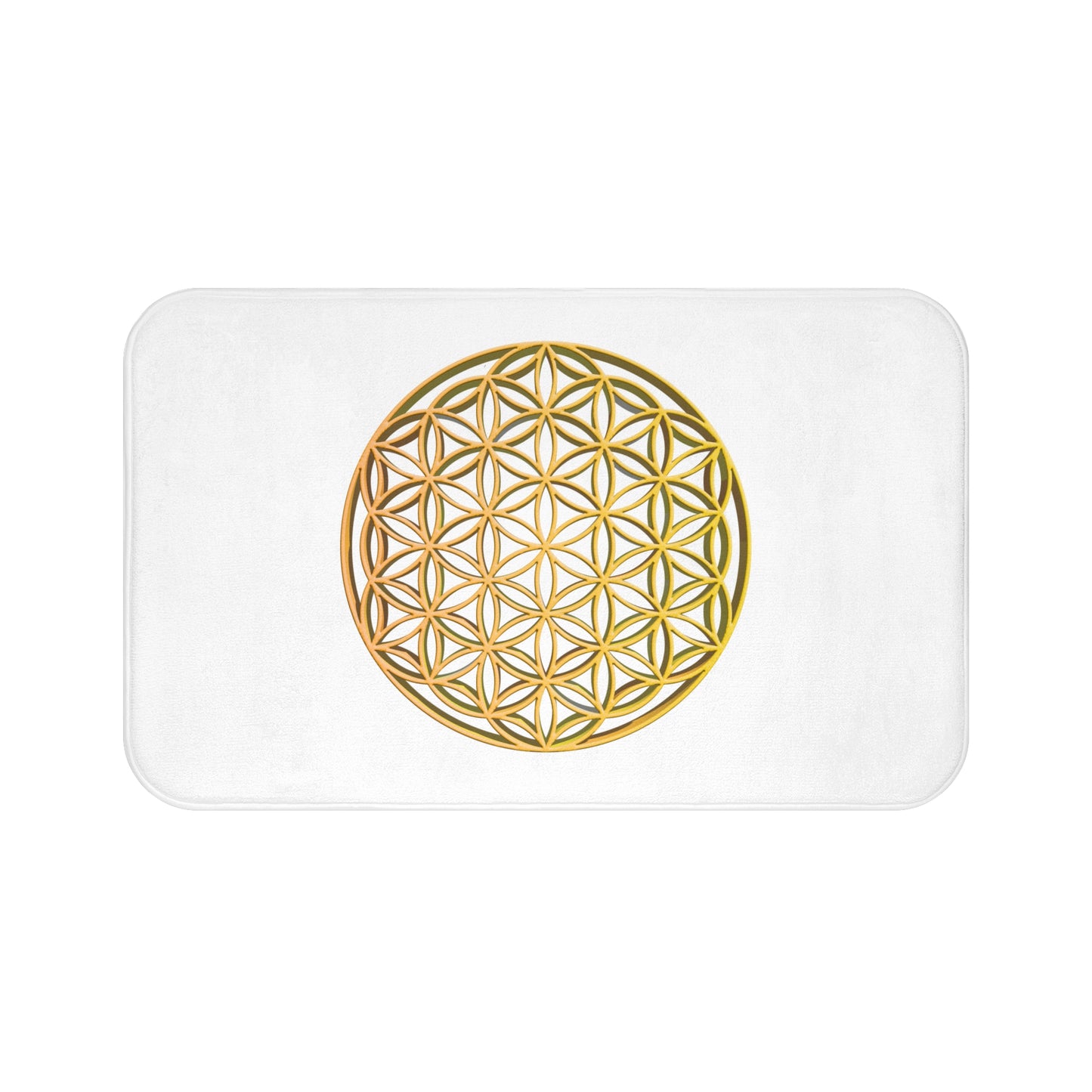 BLUME DES LEBENS GOLDGELB • Badvorleger Weiss / Fussmatte / Badteppich EXTRA Weich • 53 x 86 cm