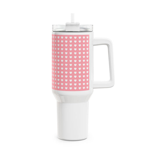 HERZENMUSTER ROSA PASTELL • Tumbler mit Henkel & Strohhalm • XXL Reisebecher 1,2L