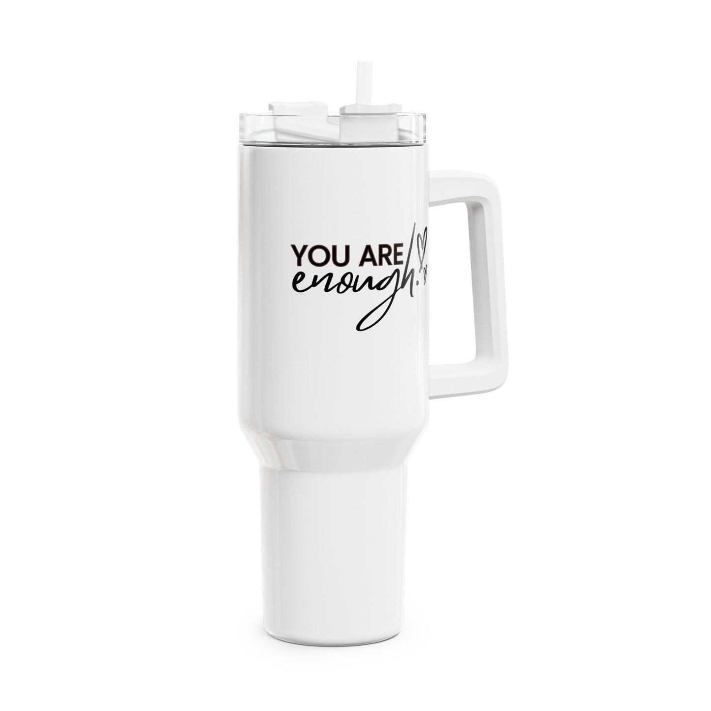 YOU ARE ENOUG - HERZMOTIV • LIEBESBEWEIS LOVE Tumbler mit Henkel & Strohhalm • XXL Reisebecher 1,2L