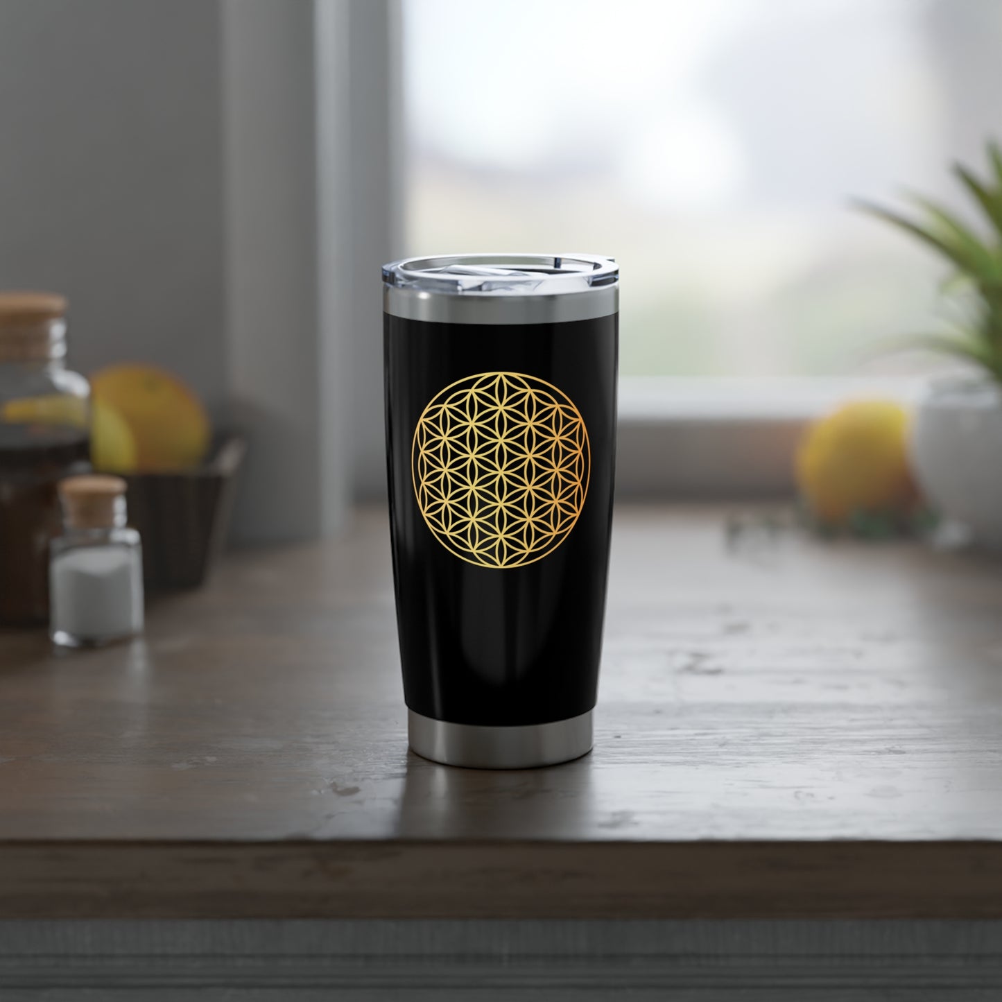 BLUME DES LEBENS GELB GOLDFARBEN • Thermo-Reisebecher XL • 590 ml • Tumbler Vagabond