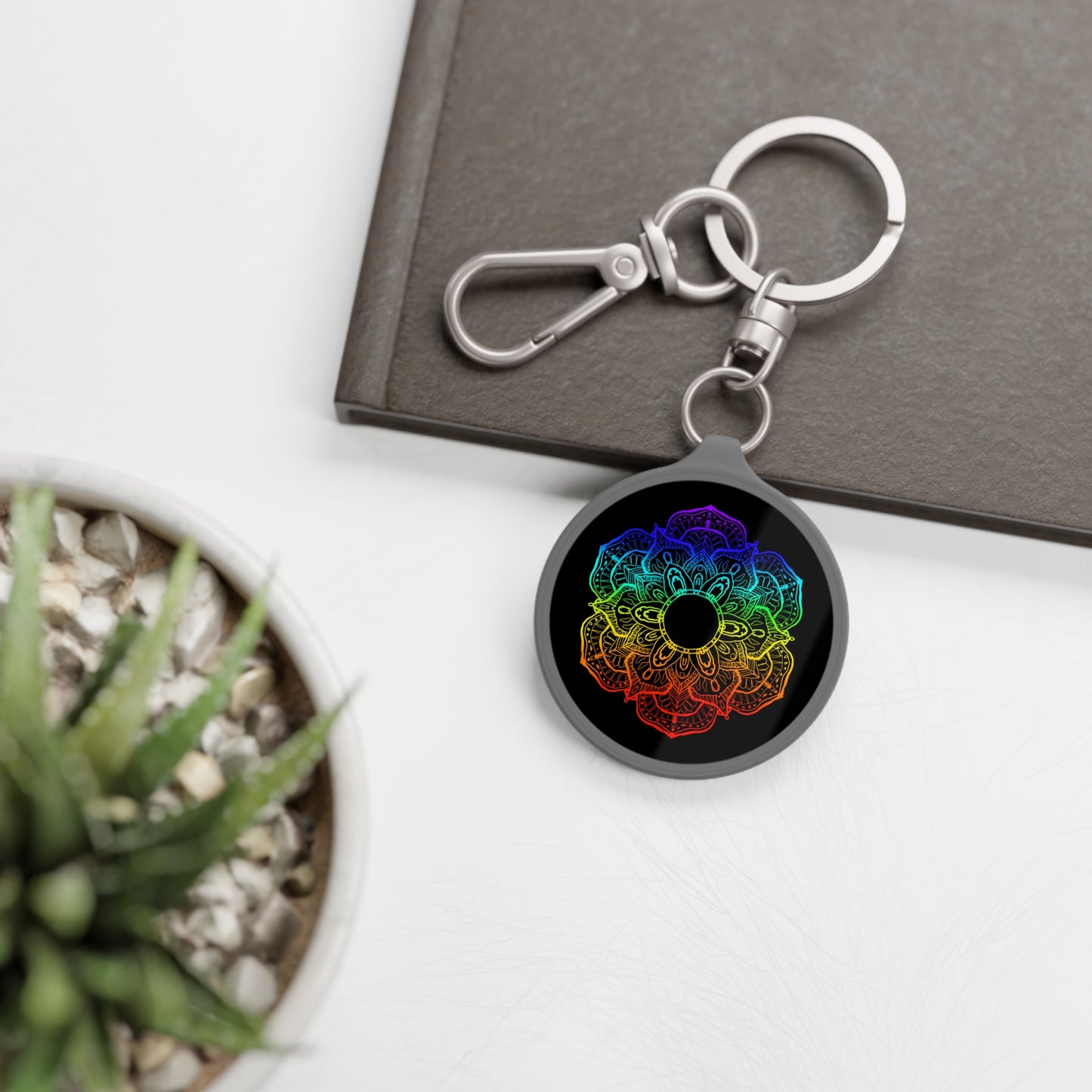 MANDALA REGENBOGENFARBEN • Edler Luxus Schlüsselanhänger mit Karabiner für Frauen & Männer