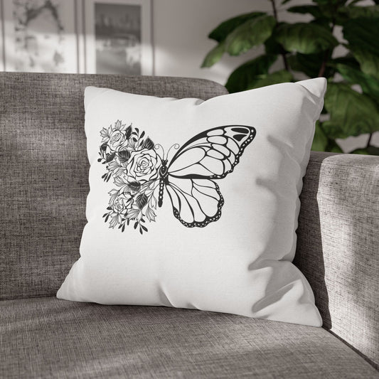BLUMEN SCHMETTERLING • Deko Kissenbezug mit Reißverschluss Quadratisch Weiß