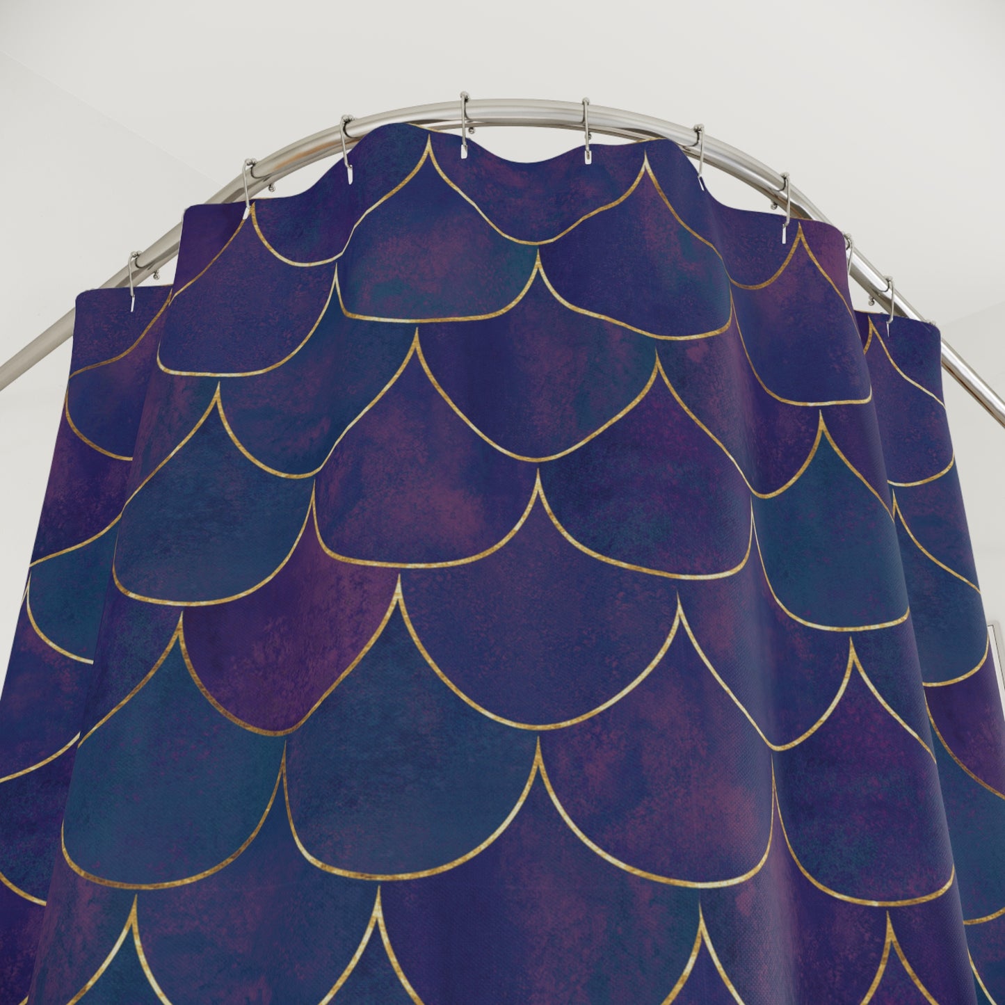 LILA GOLD FISCHSCHUPPEN MUSTER VIOLET BLAU • Duschvorhang 180x200 cm Weiss