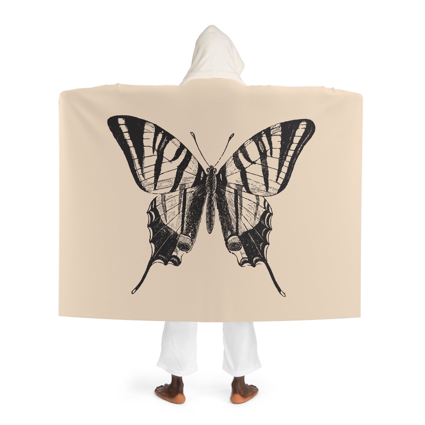 SCHMETTERLING ÄSTHETISCH SCHÖN • Kapuzen Kuscheldecke Beige Creme • Wohndecke Sherpa 130cm x 180cm