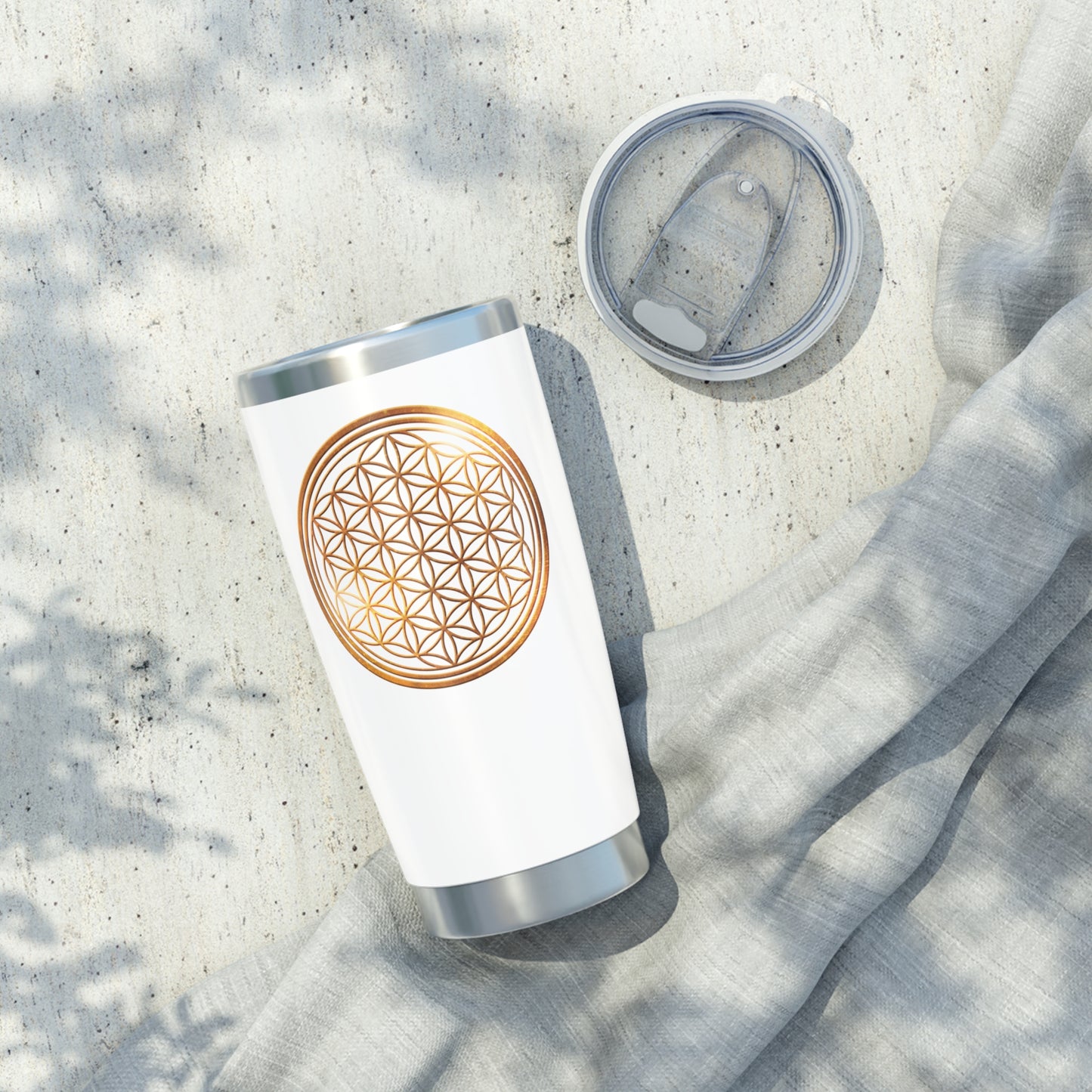BLUME DES LEBENS • Goldoptik • Thermo-Reisebecher XL • 590 ml • Tumbler Weiß Vagabond