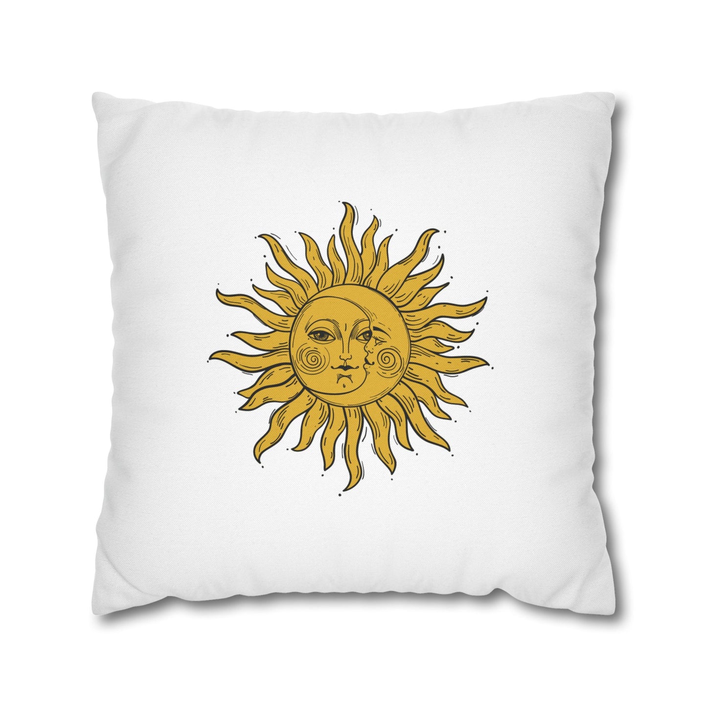 SONNE MOND VINTAGE ZEICHNUNG • Deko Kissenbezug mit Reißverschluss Quadratisch Weiß