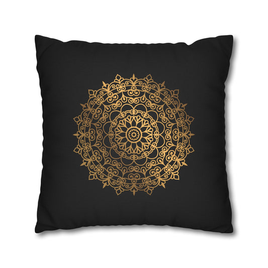 MANDALA GOLDOPTIK • Deko Kissenbezug mit Reißverschluss Quadratisch Schwarz