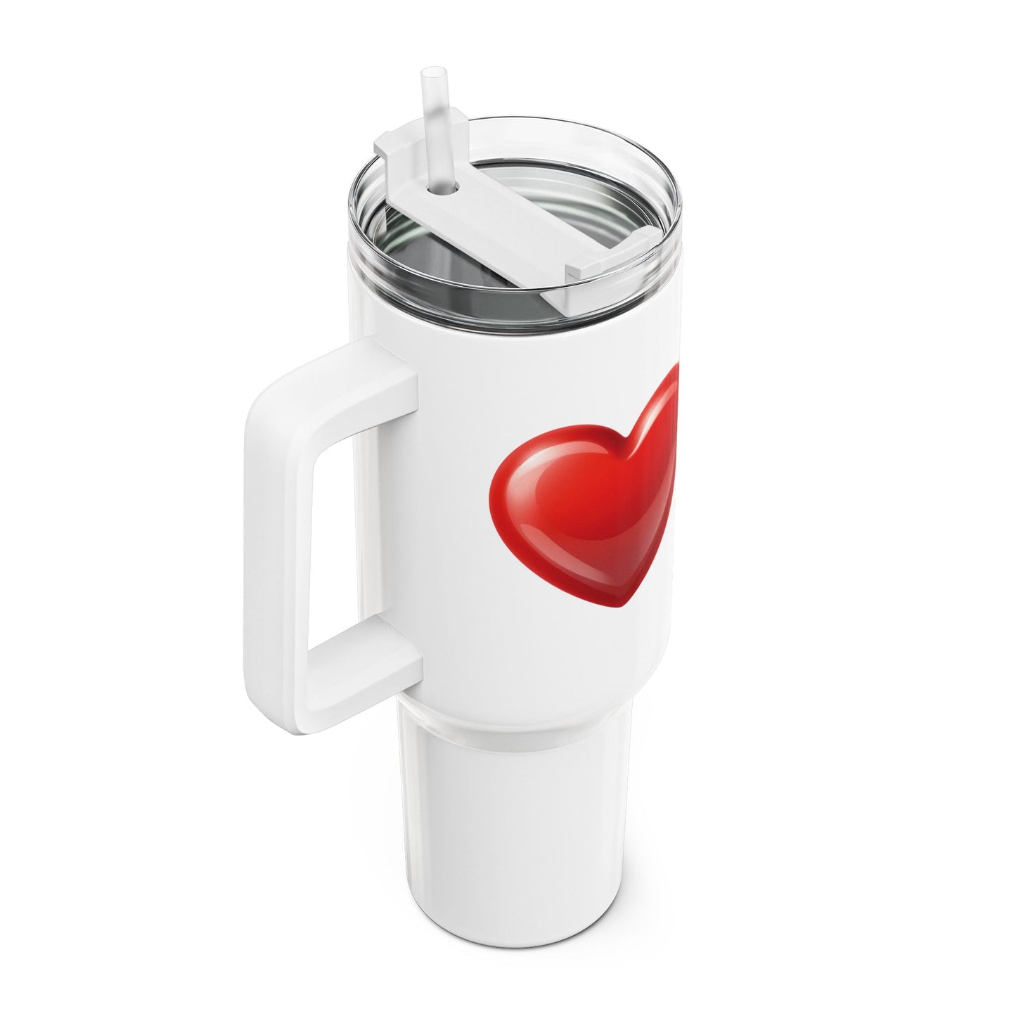 HERZ ROT HERZCHEN KNALLROT • Tumbler mit Henkel & Strohhalm • XXL Reisebecher 1,2L