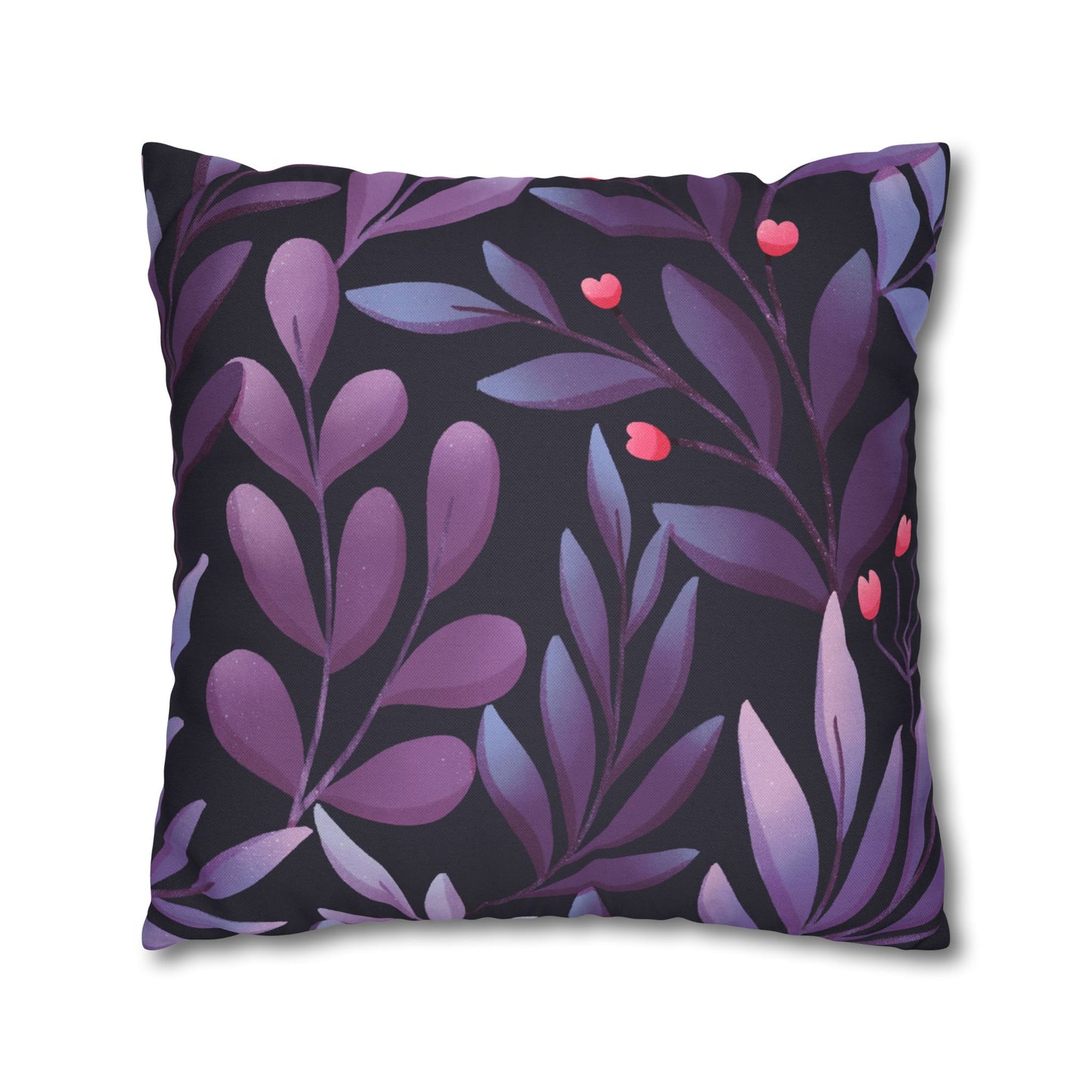 BLÄTTER FLORAL LILA VIOLET • Deko Kissenbezug mit Reißverschluss Quadratisch Schwarz
