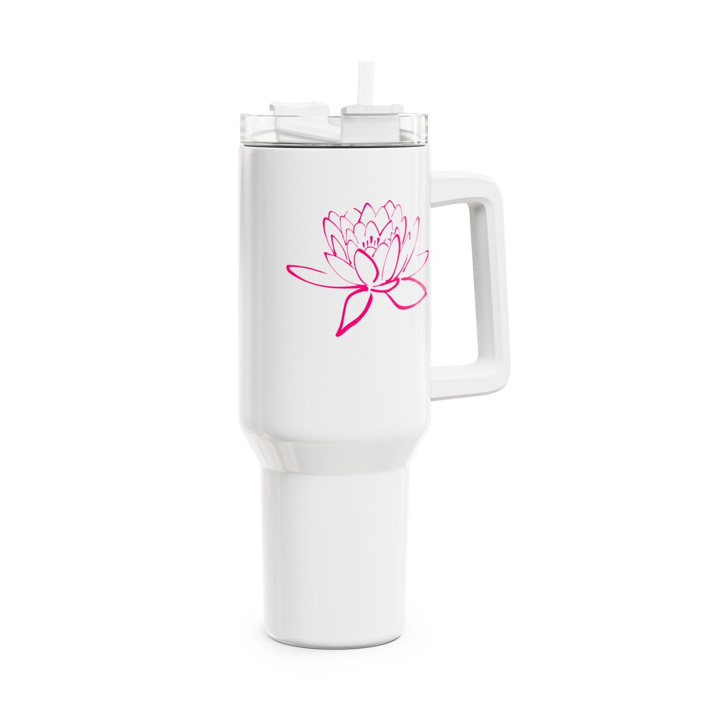 LOTUSBLÜTE PINK ZEICHNUNG • Tumbler mit Henkel & Strohhalm • XXL Reisebecher 1,2L
