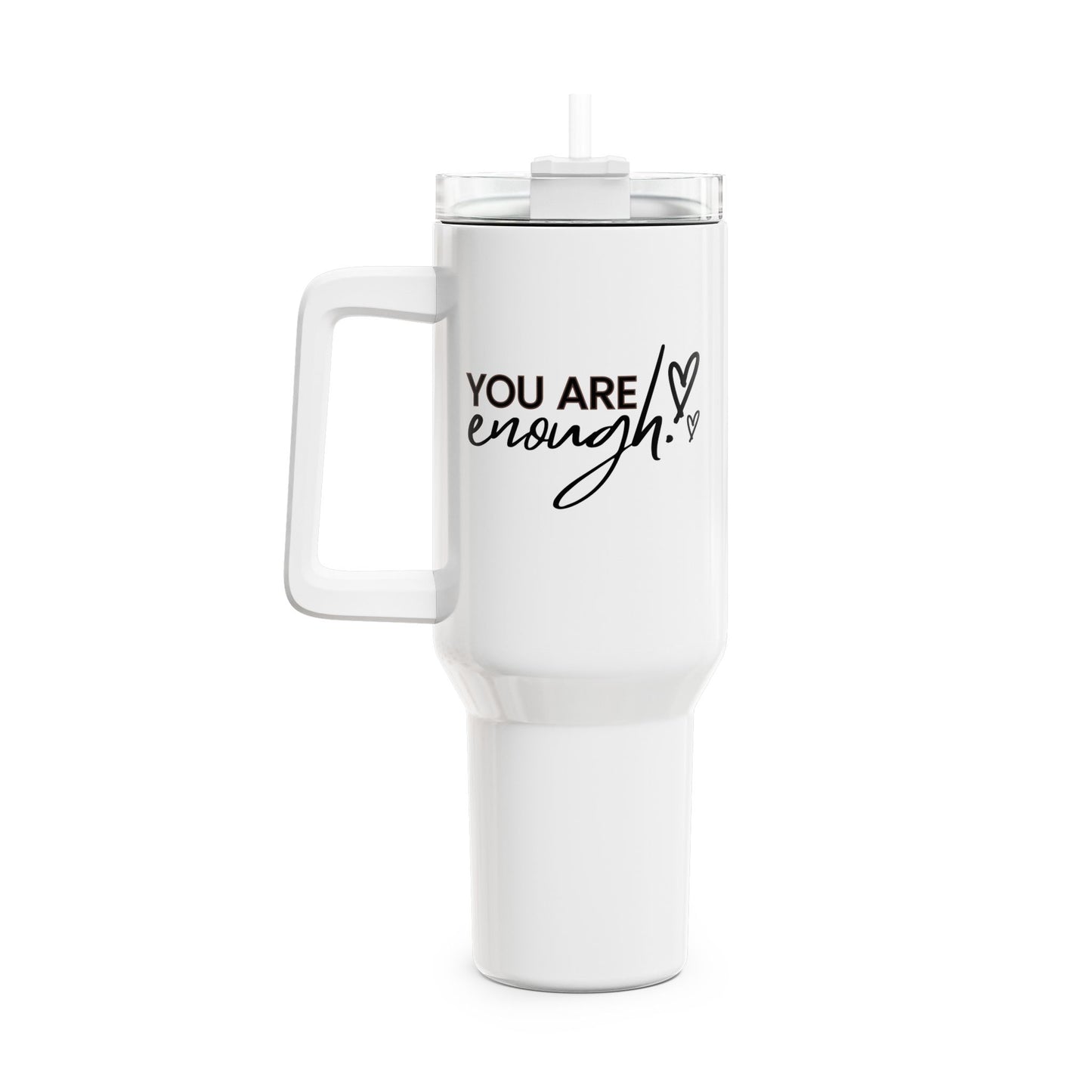 YOU ARE ENOUG - HERZMOTIV • LIEBESBEWEIS LOVE Tumbler mit Henkel & Strohhalm • XXL Reisebecher 1,2L