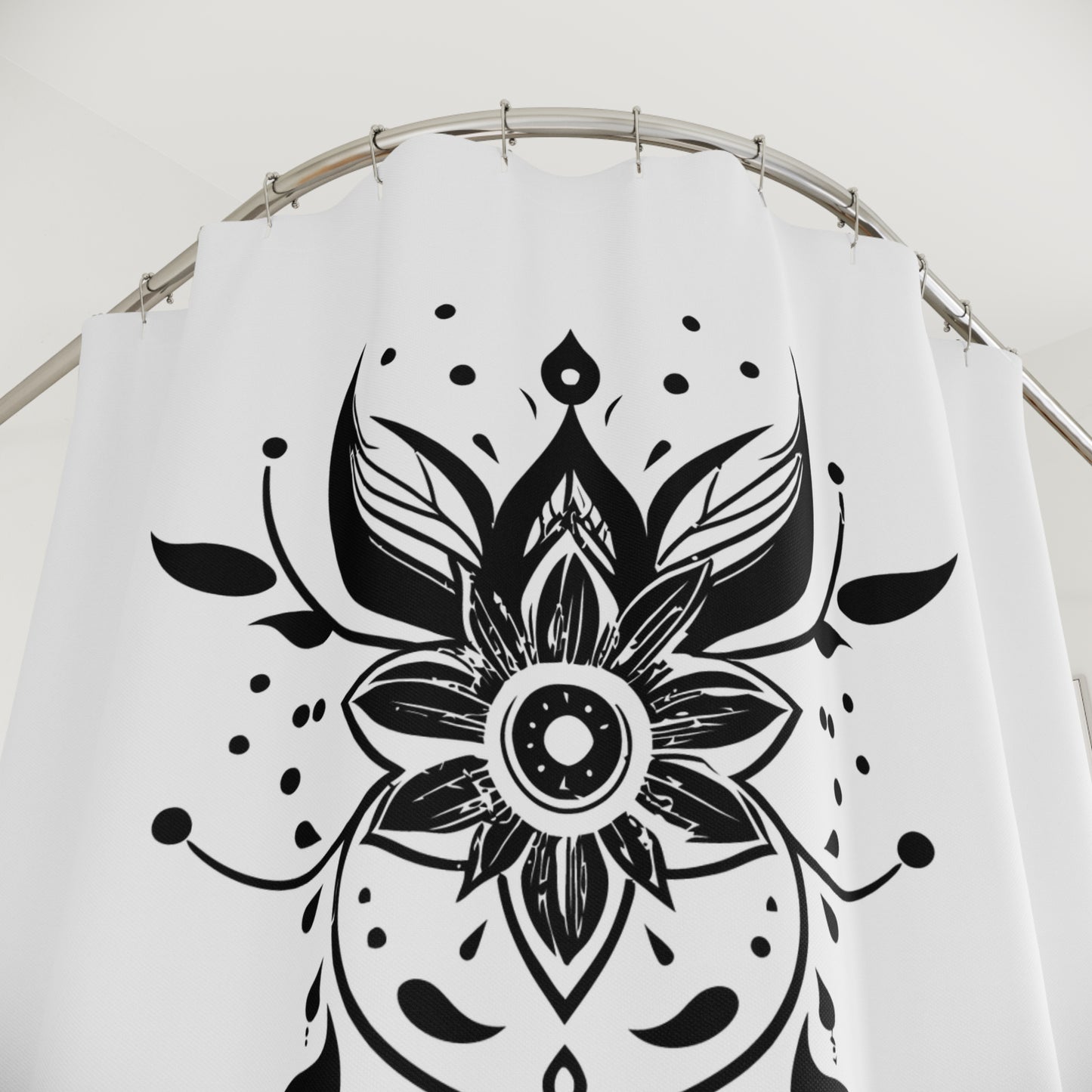 MOND FEDERN INDIANER ORNAMENT • Hochwertiger, Schöner Duschvorhang 180x200 cm Weiss