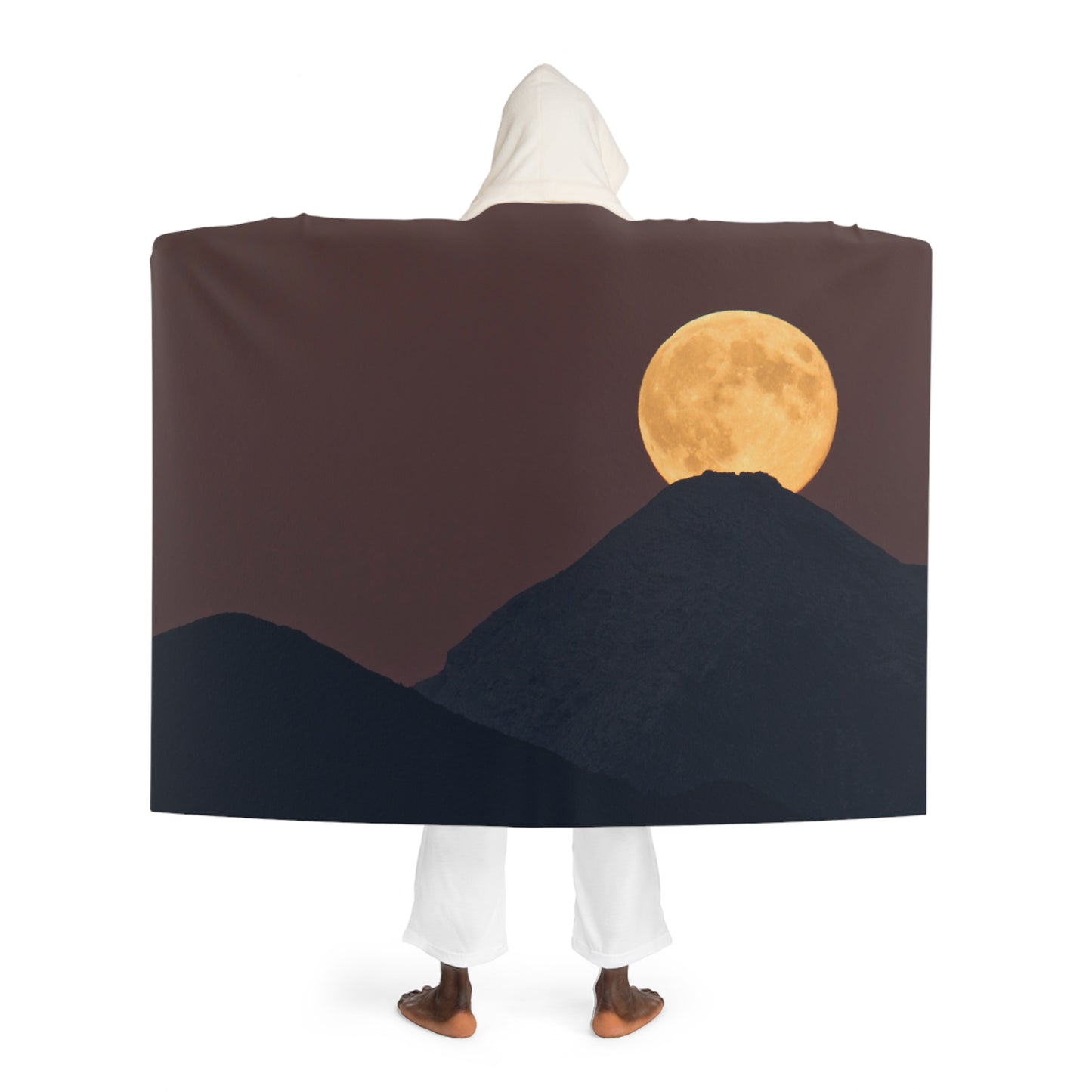 MOND HIMMEL BERGE  • Kapuzen Kuscheldecke Braun • Wohndecke Sherpa 130cm x 180cm