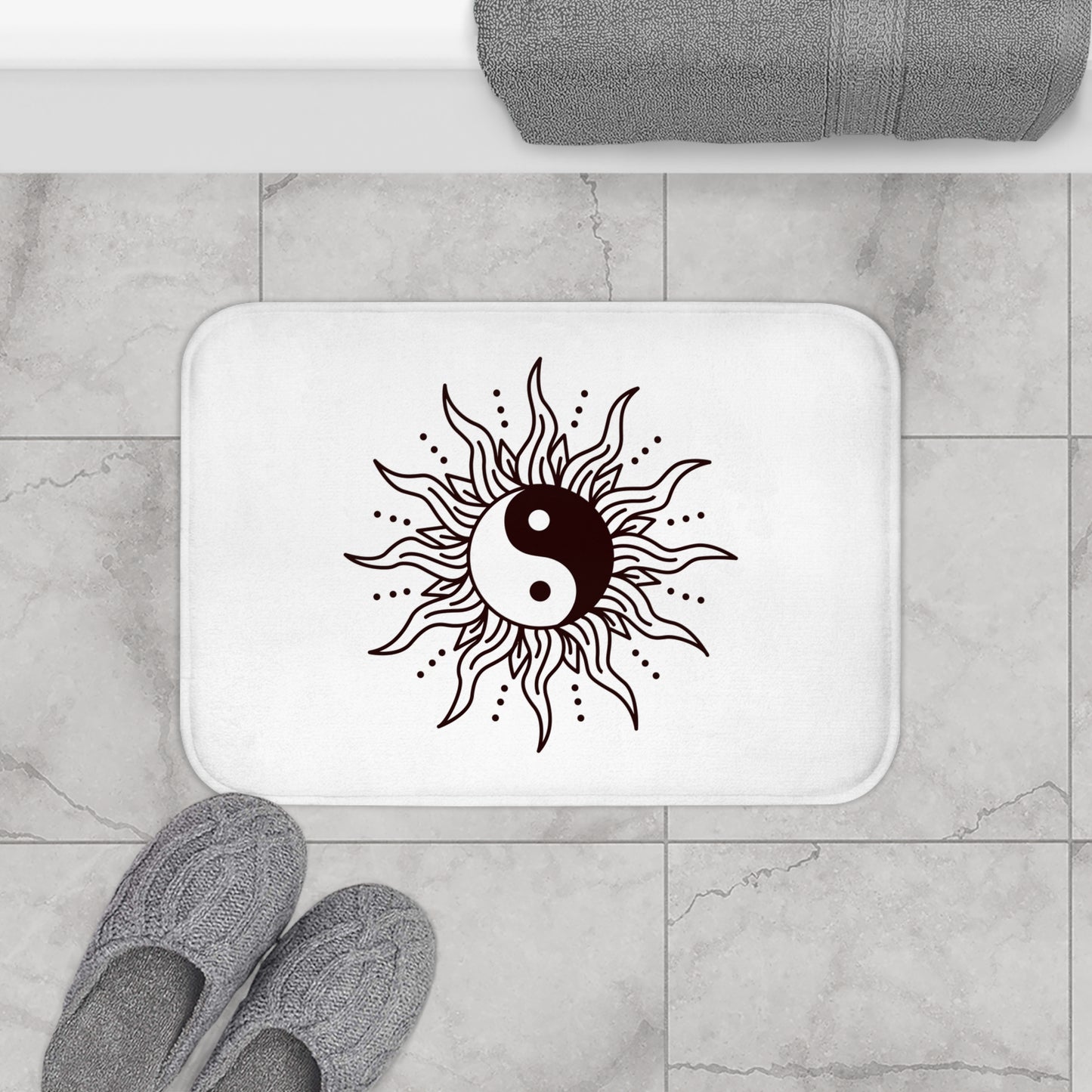 YING YANG - SPIRITUELLES MOTIV • Badvorleger Weiss / Fussmatte / Badteppich EXTRA Weich • 43 x 61 cm & 53 x 86 cm