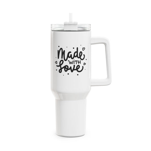 MADE WITH LOVE • Liebesbeweis Geschenk, LOVE Liebesbotschaft • Tumbler mit Henkel & Strohhalm • XXL Reisebecher 1,2L - YOGA SANTA