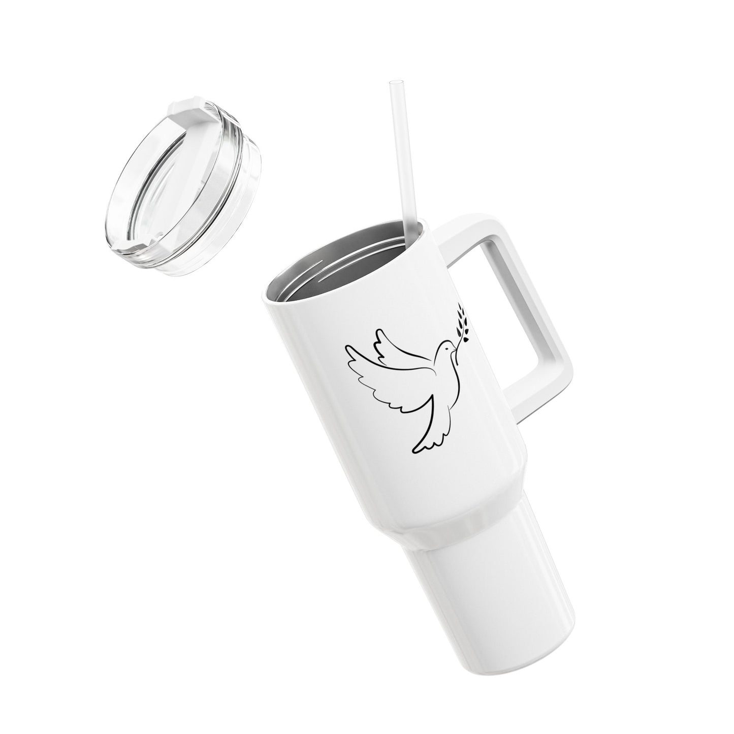 FRIEDESTAUBE PEACE FRIEDESNBOTSCHAFT • Tumbler mit Henkel & Strohhalm • XXL Reisebecher 1,2L - YOGA SANTA