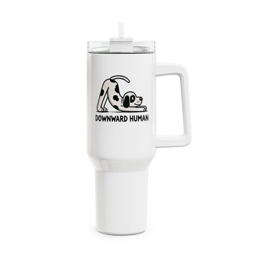 DOWNWARD HUMAN HUNDE YOGA LUSTIGER SPRUCH • Tumbler mit Henkel & Strohhalm • XXL Reisebecher 1,2L - YOGA SANTA