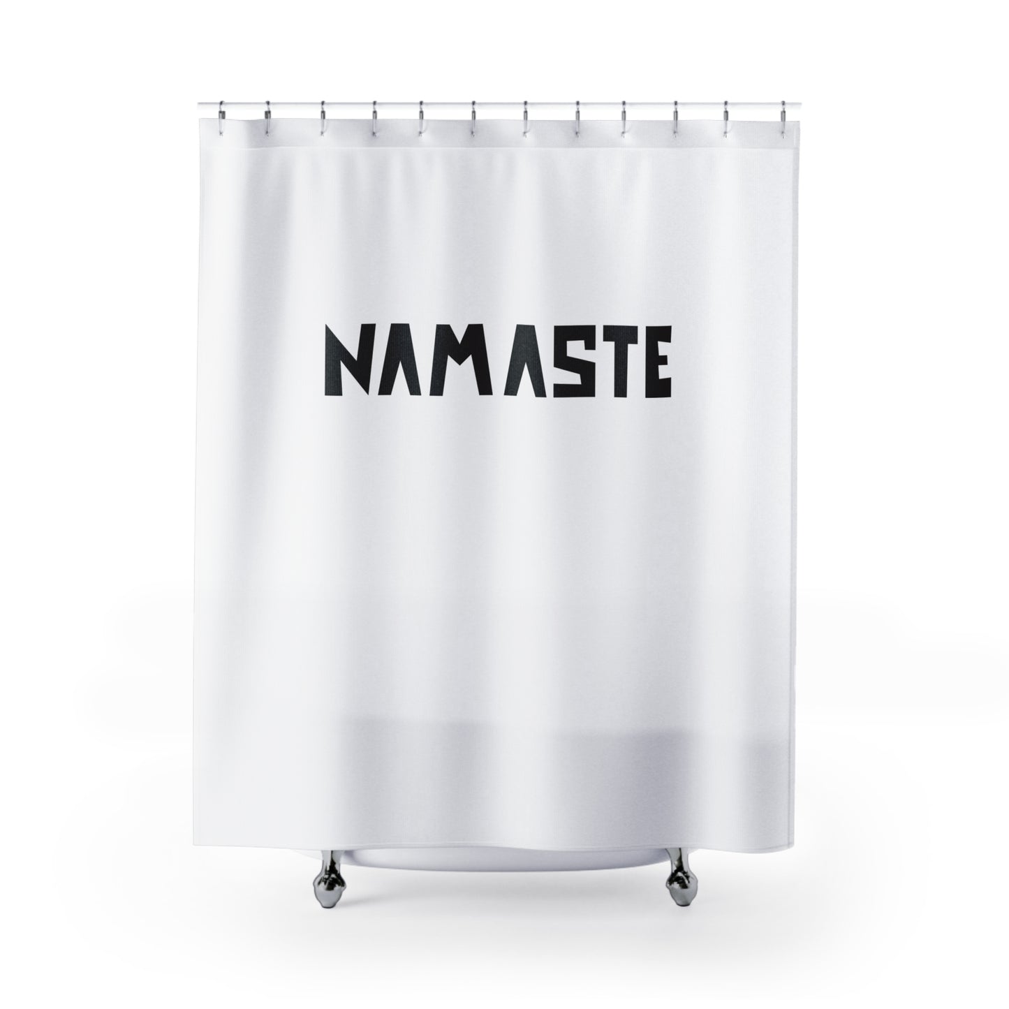 NAMSTE YOGA BEGRÜßUNGS SPRUCH • Hochwertiger, Schöner Duschvorhang 180x200 cm Weiss