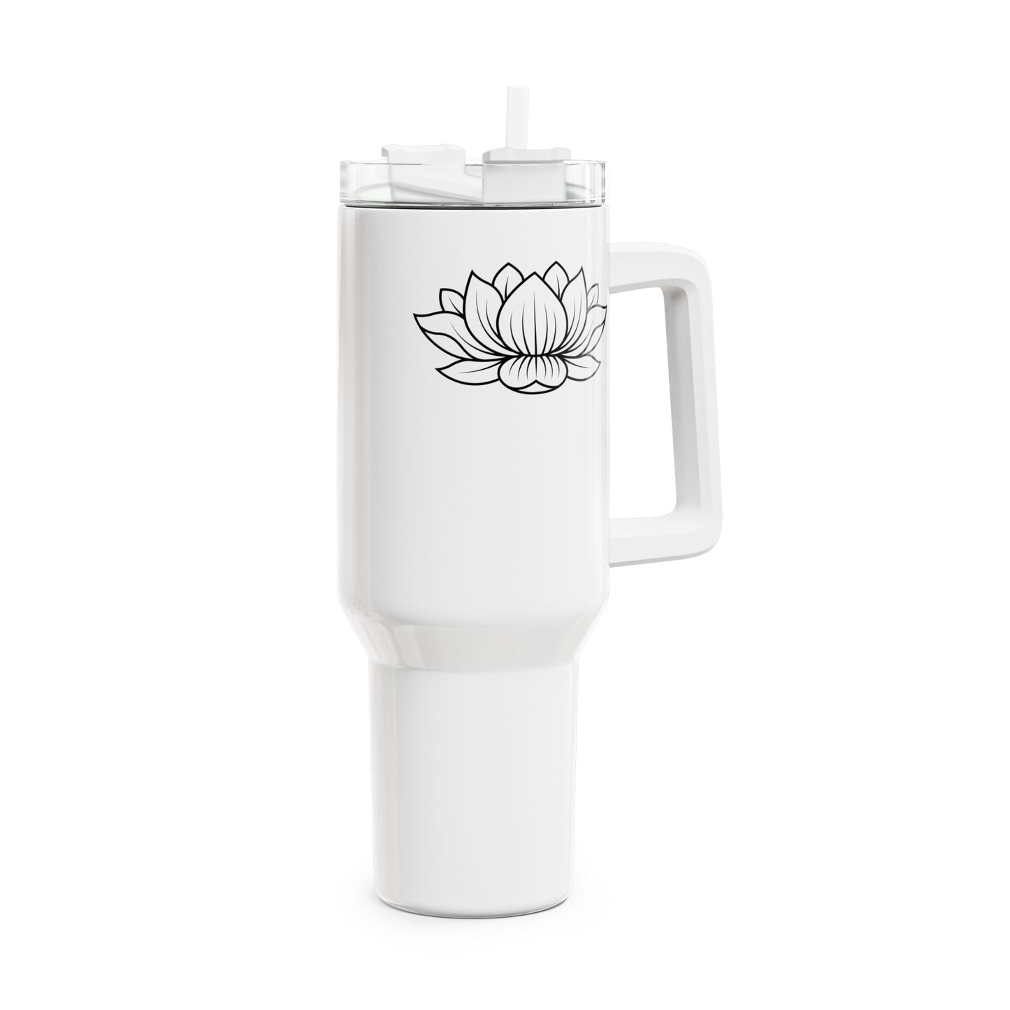 LOTUSBLÜTE MINIMALISTISCHE ZEICHNUNG • Tumbler mit Henkel & Strohhalm • XXL Reisebecher 1,2L - YOGA SANTA
