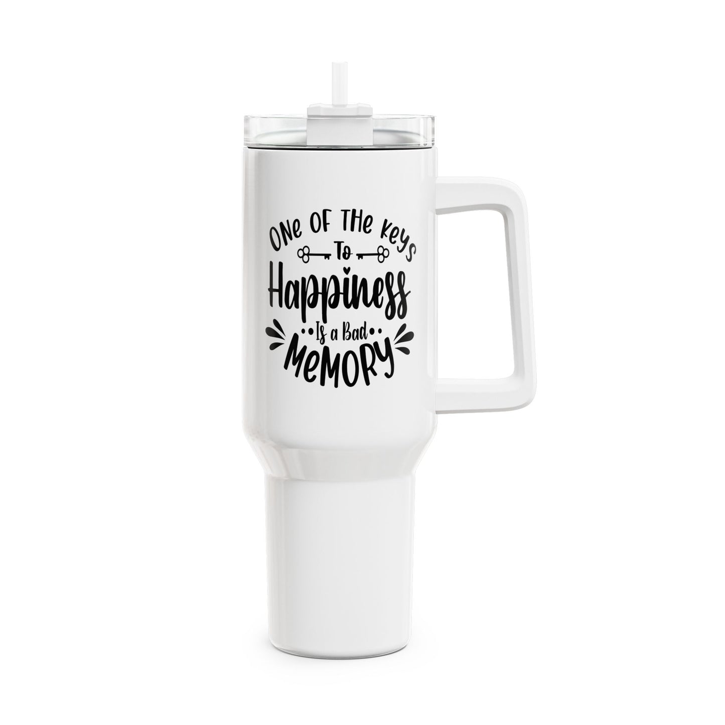 ONE OF THE KEYS TO HAPPINESS IS A BAD MEMORY • Lustiger Spruch Tumbler XXL Reisebecher 1,2L - YOGA SANTA