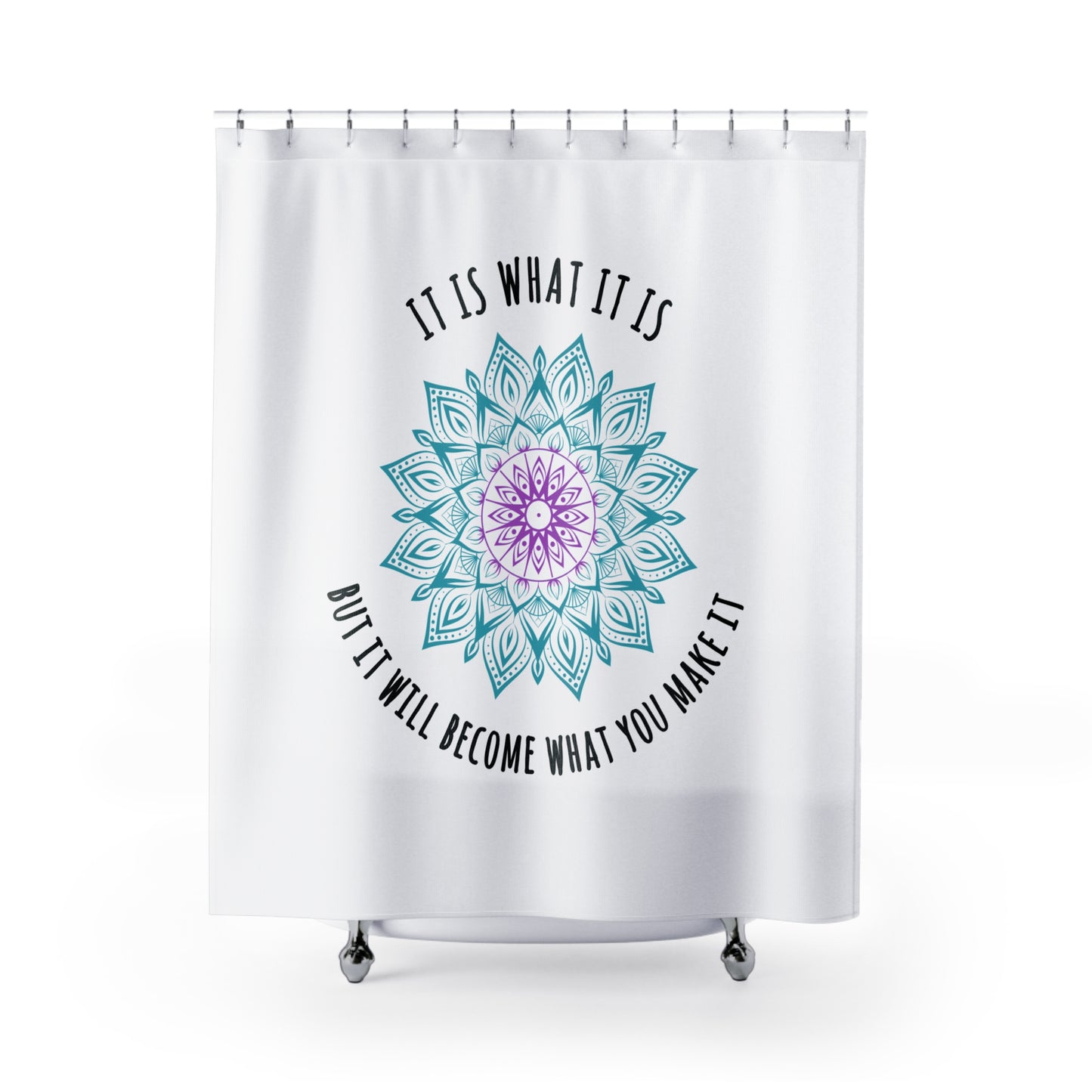 IT IS WHAT IT IS - MANDALA BLUME • Hochwertiger, Schöner Duschvorhang 180x200 cm Weiss