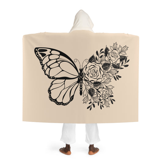 BLUMEN SCHMETTERLING • Kapuzen Kuscheldecke Beige Creme • Wohndecke Sherpa 130cm x 180cm