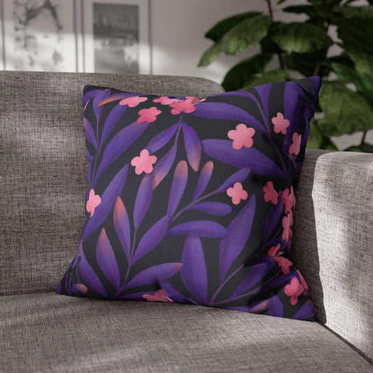 BLÄTTER BLUMEN • Deko Kissenbezug mit Reißverschluss Quadratisch Lila Violet