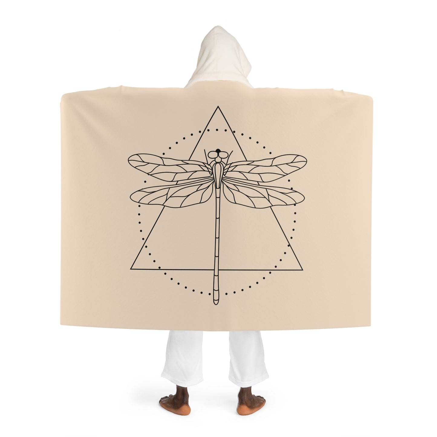 LIBELLEN ZEICHNUNG • Kapuzen Kuscheldecke Beige Creme • Wohndecke Sherpa 130cm x 180cm