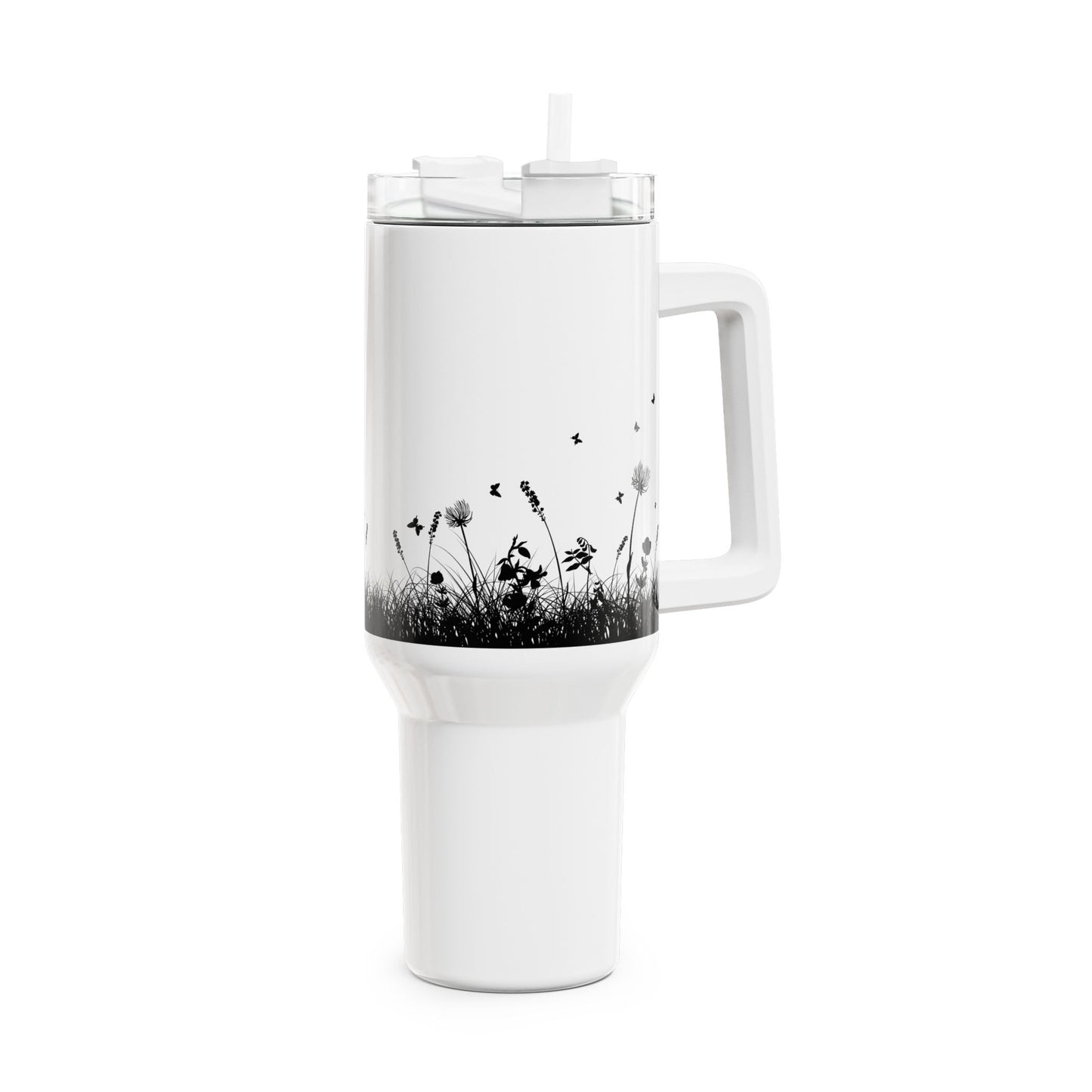 SCHMETTERLINGE BLUMENWIESE • Tumbler mit Henkel & Strohhalm • XXL Reisebecher 1,2L