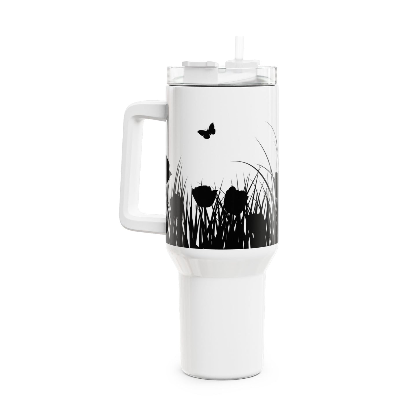 MOHNBLUMEN WIESE SCHMETTERLINGE • Tumbler mit Henkel & Strohhalm • XXL Reisebecher 1,2L