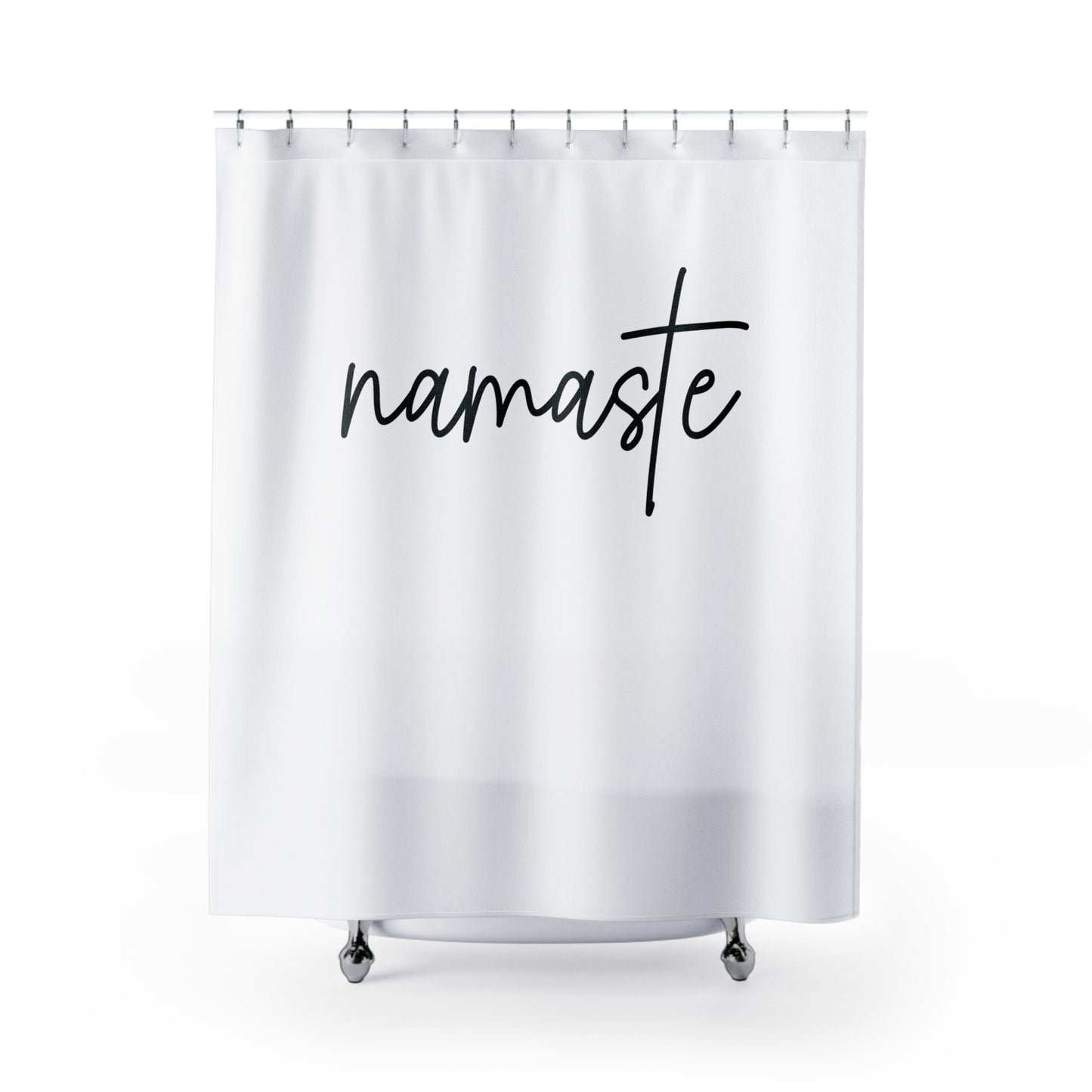 NAMASTE SPRUCH YOGA SCHRIFTZUG • Schöner Duschvorhang 180x200 cm Weiss