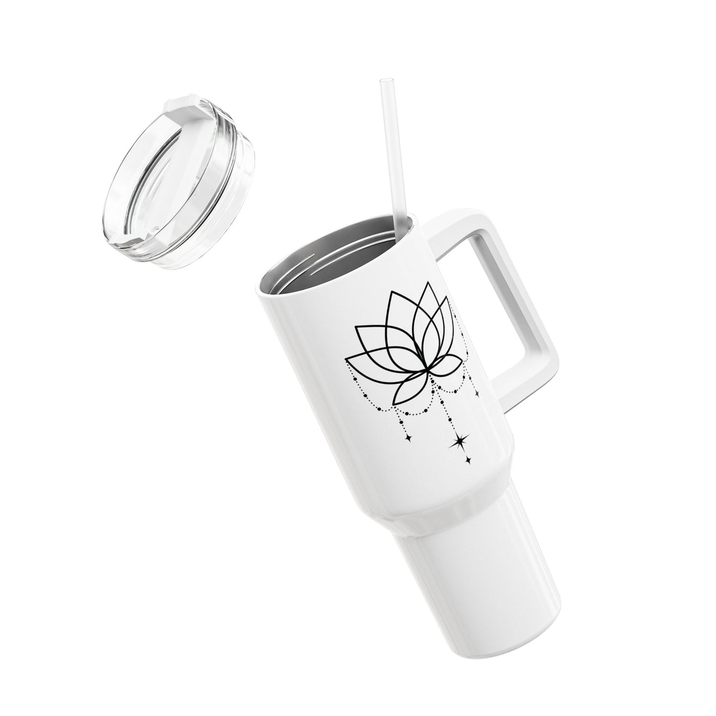 LOTUSBLÜTE SCHMUCKVOLLE ZEICHNUNG • Tumbler mit Henkel & Strohhalm • XXL Reisebecher 1,2L