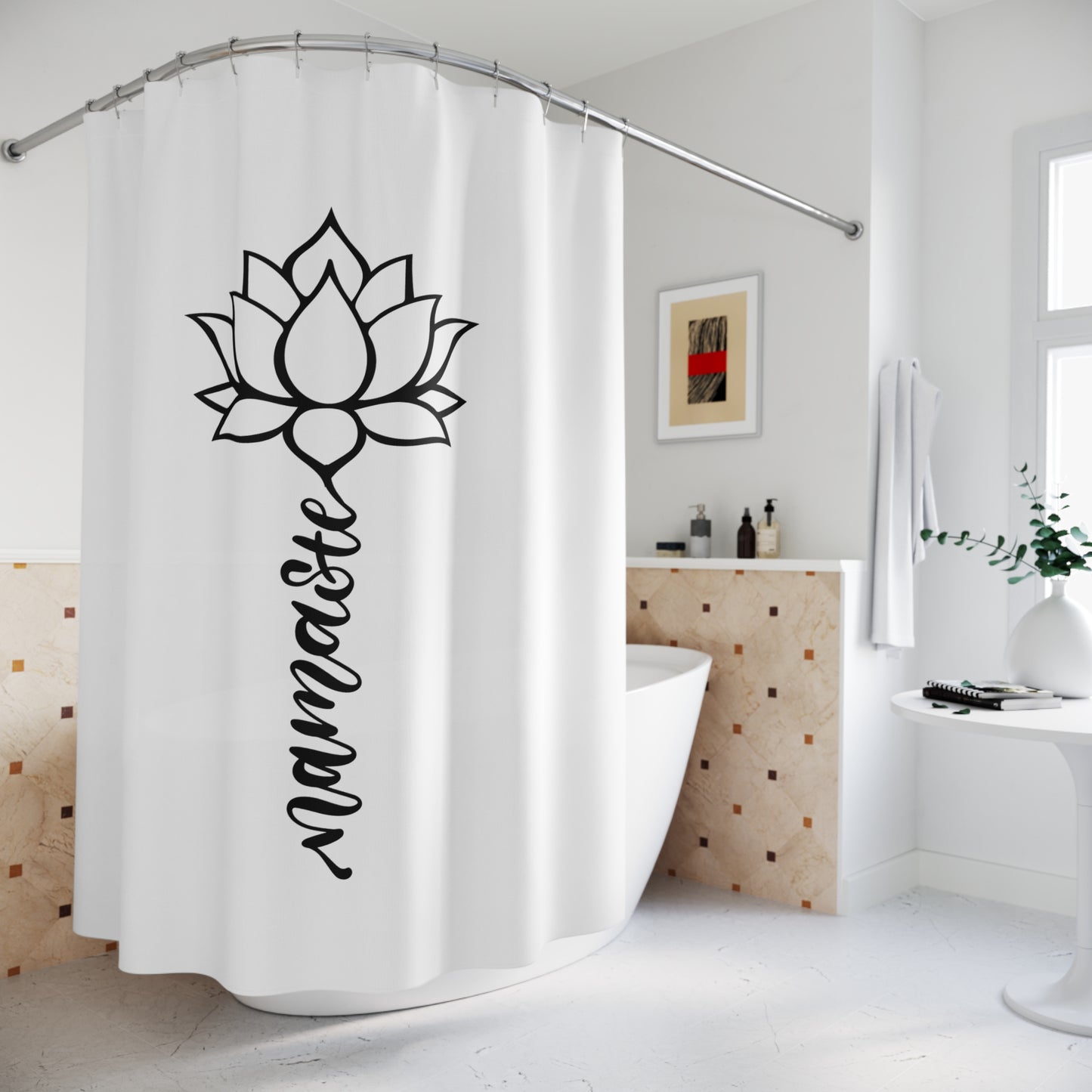 NAMASTE LOTUSBLÜTE BLUMENMOTIV • Duschvorhang 180x200 cm Weiss