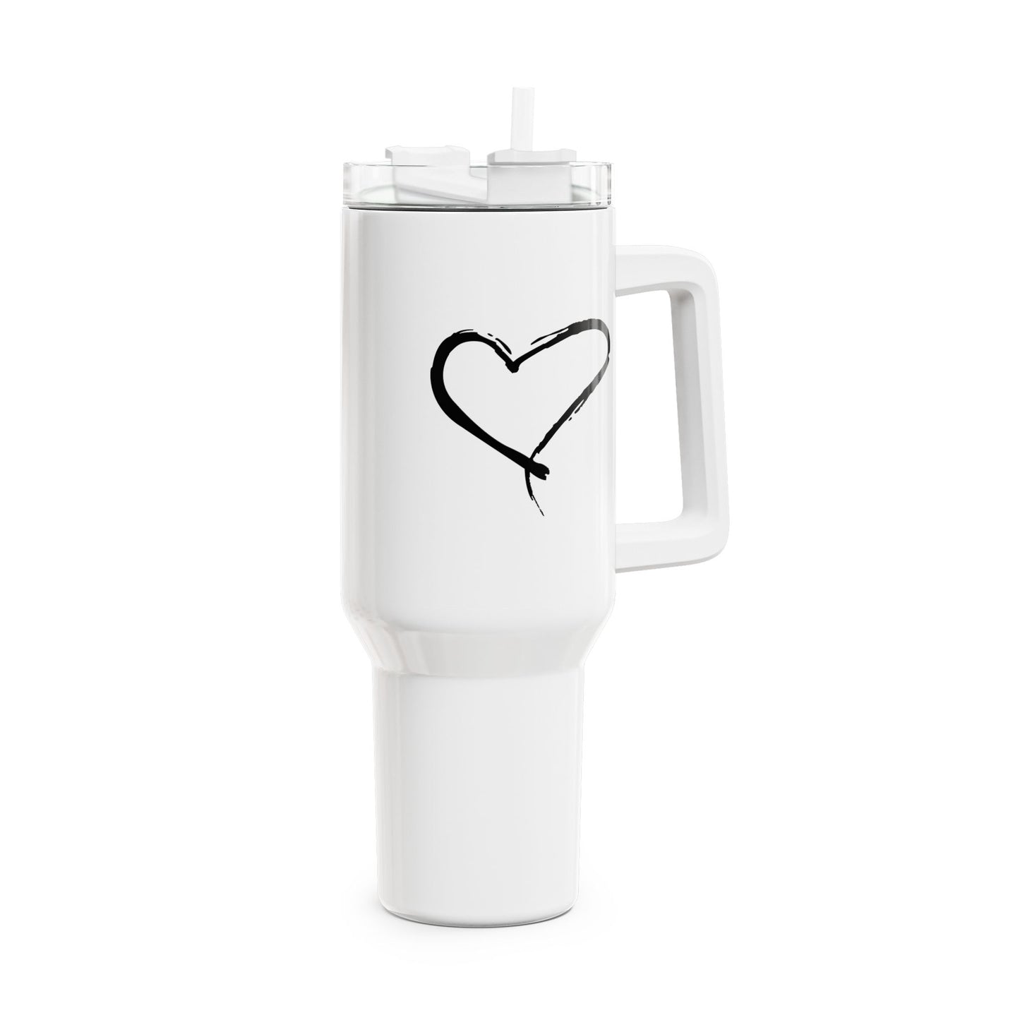 HERZ BILD HERZCHEN HANDGEZEICHNET • Liebesbeweis Geschenk, LOVE Liebesbotschaft • Tumbler mit Henkel & Strohhalm • XXL Reisebecher 1,2L