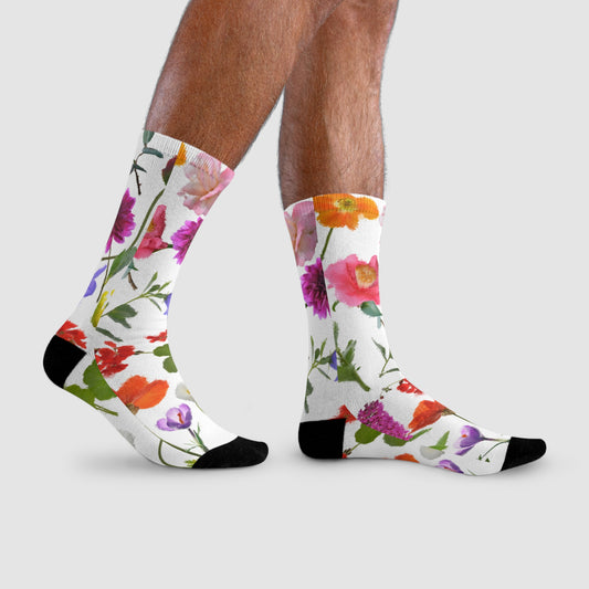 BLUMEN MUSTER NATURLIEBHABER • HAPPY SOCKS Crew Socken Weiß Bunt mit Motiv