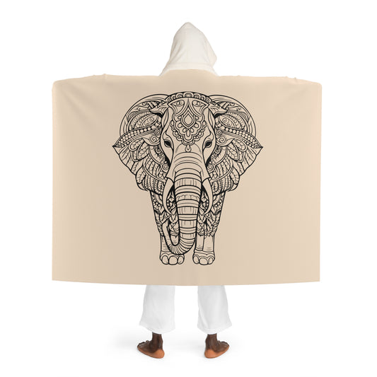 ELEFANT MANDALA MAJESTHÄTISCH • Kapuzen Kuscheldecke Beige Creme • Wohndecke Sherpa 130cm x 180cm