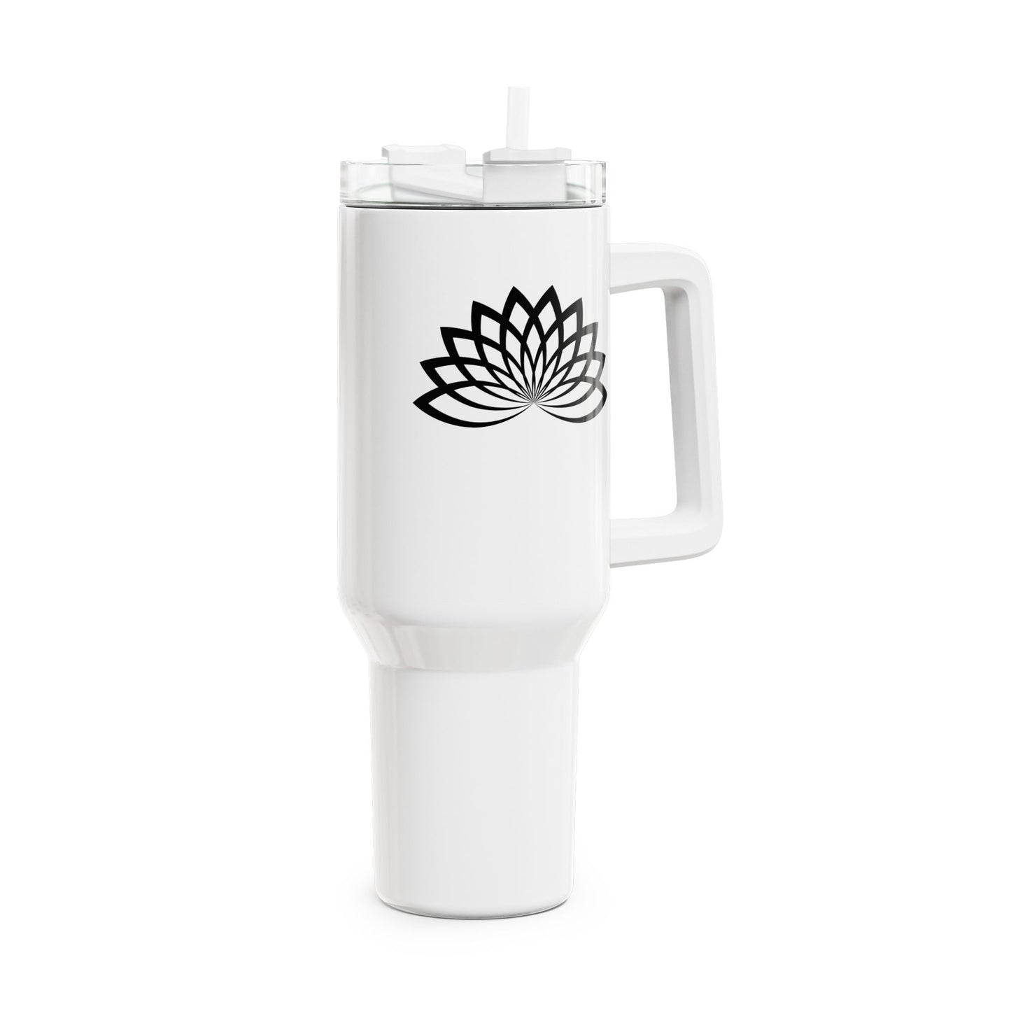 LOTUSBLUME BLÜTENZEICHNUNG MODERN • Tumbler mit Henkel & Strohhalm • XXL Reisebecher 1,2L