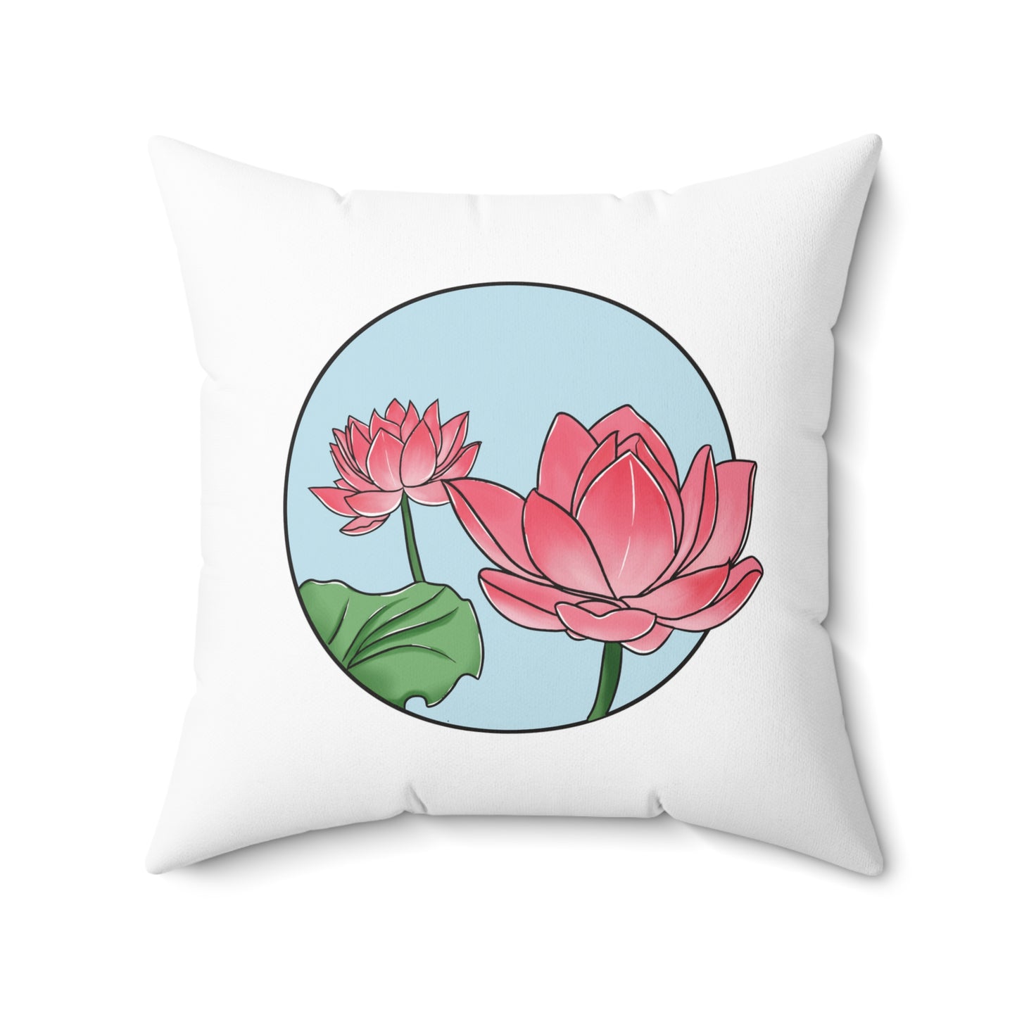 LOTUSBLÜTEN PINK ROSA ZEICHNUNG • Deko Kissen mit Reißverschluss Quadratisch Weiss