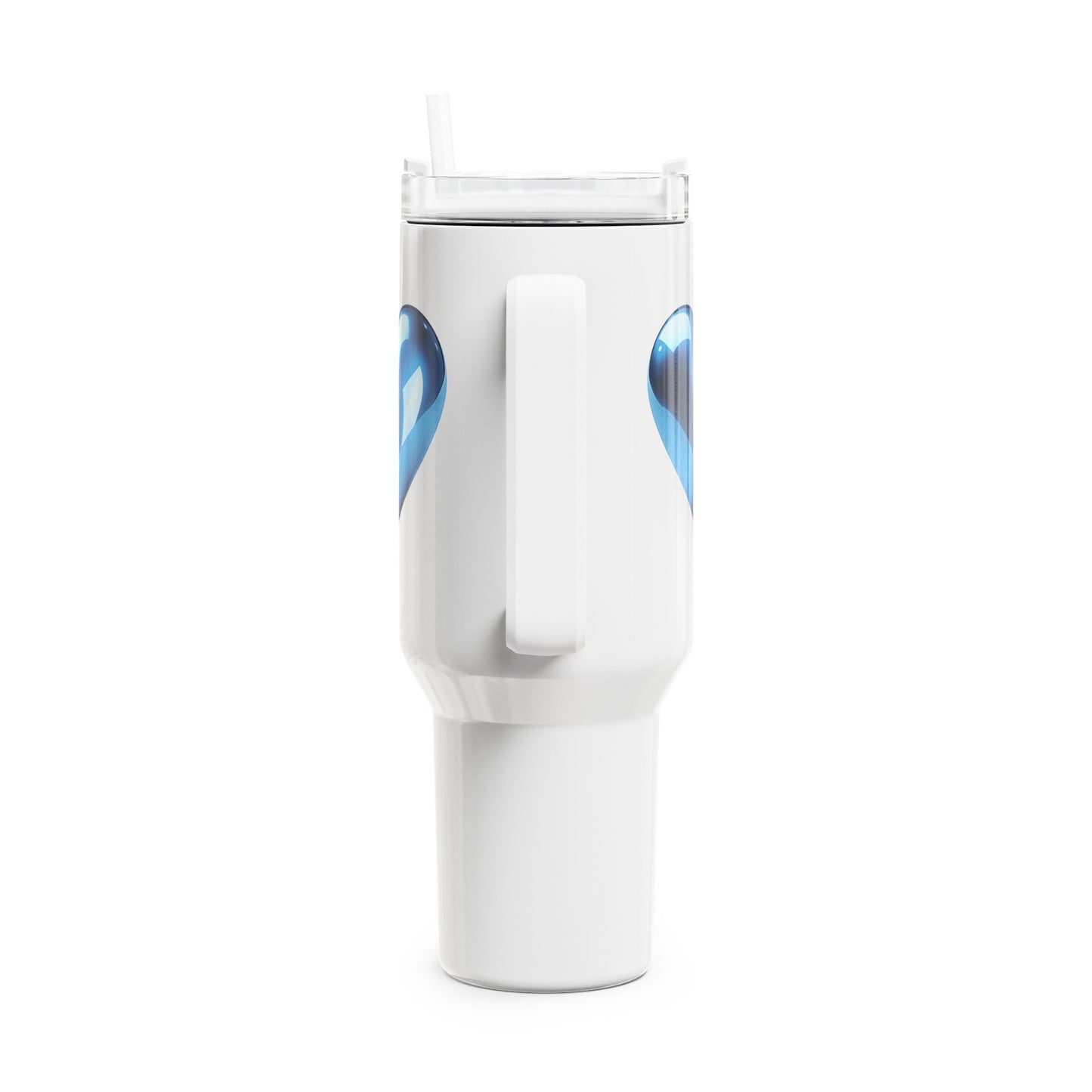 BLAUES HERZ GLÄNZEN 3D ILLUSION • Tumbler mit Henkel & Strohhalm • XXL Reisebecher 1,2L
