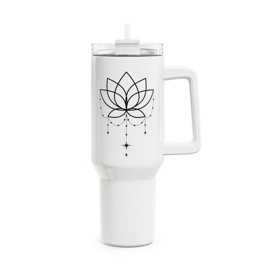 LOTUSBLÜTE SCHMUCKVOLLE ZEICHNUNG • Tumbler mit Henkel & Strohhalm • XXL Reisebecher 1,2L