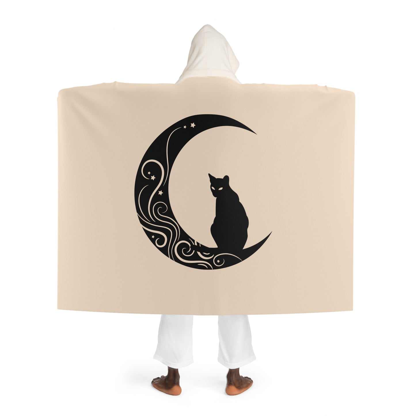 KATZE MOND • Kapuzen Kuscheldecke Beige Creme • Wohndecke Sherpa 130cm x 180cm