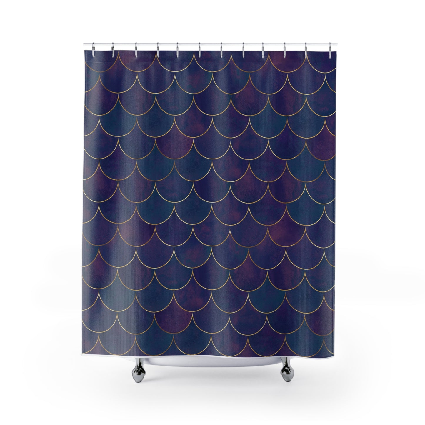 LILA GOLD FISCHSCHUPPEN MUSTER VIOLET BLAU • Duschvorhang 180x200 cm Weiss