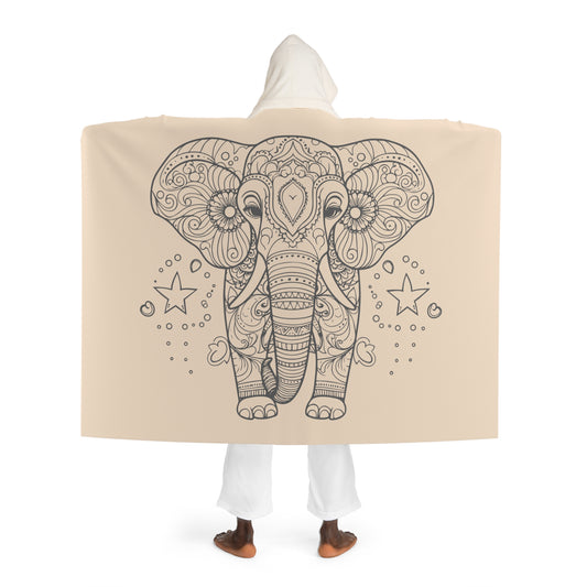 ELEFANT STERNE MANDALA • Kapuzen Kuscheldecke Beige Creme • Wohndecke Sherpa 130cm x 180cm
