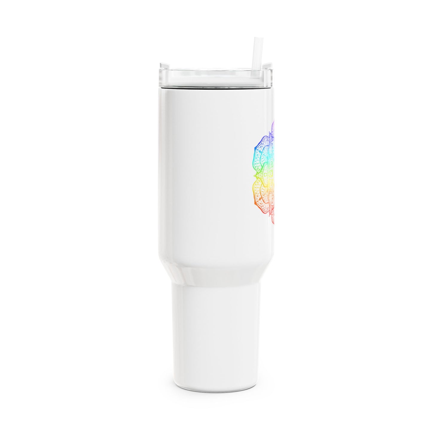 MANDALA BLUME REGENBOGEN FARBEN BUNT • Tumbler mit Henkel & Strohhalm • XXL Reisebecher 1,2L
