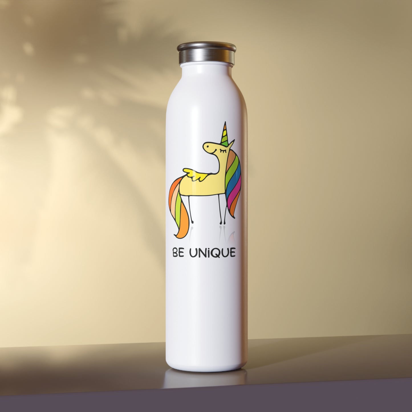 BE UNIQUE • EINHORN MOTIV NIEDLICH SÜßER COMIC • Edelstahl Thermosflasche SLIM • 600 ml