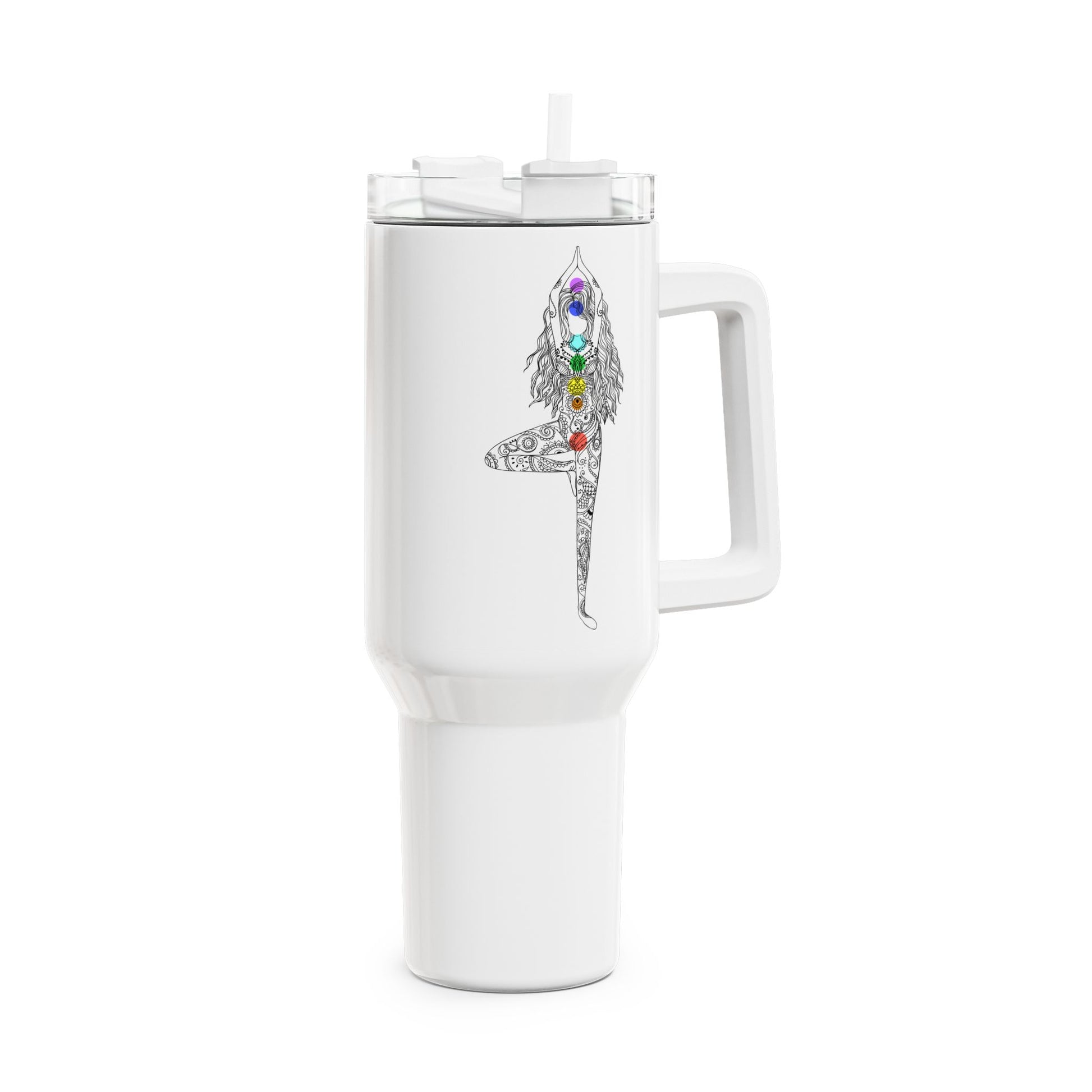 CHAKREN 7 CHAKRA SCHÖNE FRAUE BAUM POSE YOGA ASANA • Tumbler mit Henkel & Strohhalm • XXL Reisebecher 1,2L - YOGA SANTA