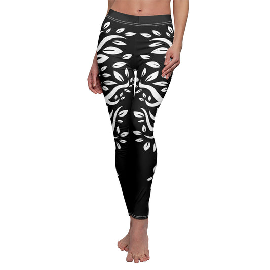 FLORALE PFLANZEN BLUMEN SCHLINGPFLANZEN OPTIK • Olivenbaum Damen Leggins Schwarz • Beste Leggings für Sport & Freizeit