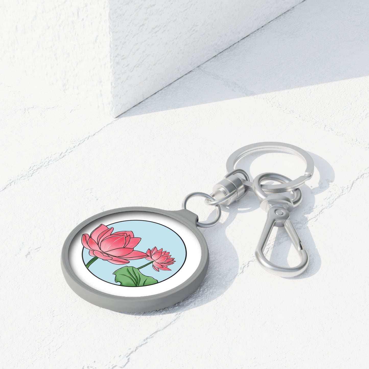 LOTUS BLUMEN ZEICHNUNG  • Edler Luxus Schlüsselanhänger mit Karabiner für Frauen & Männer
